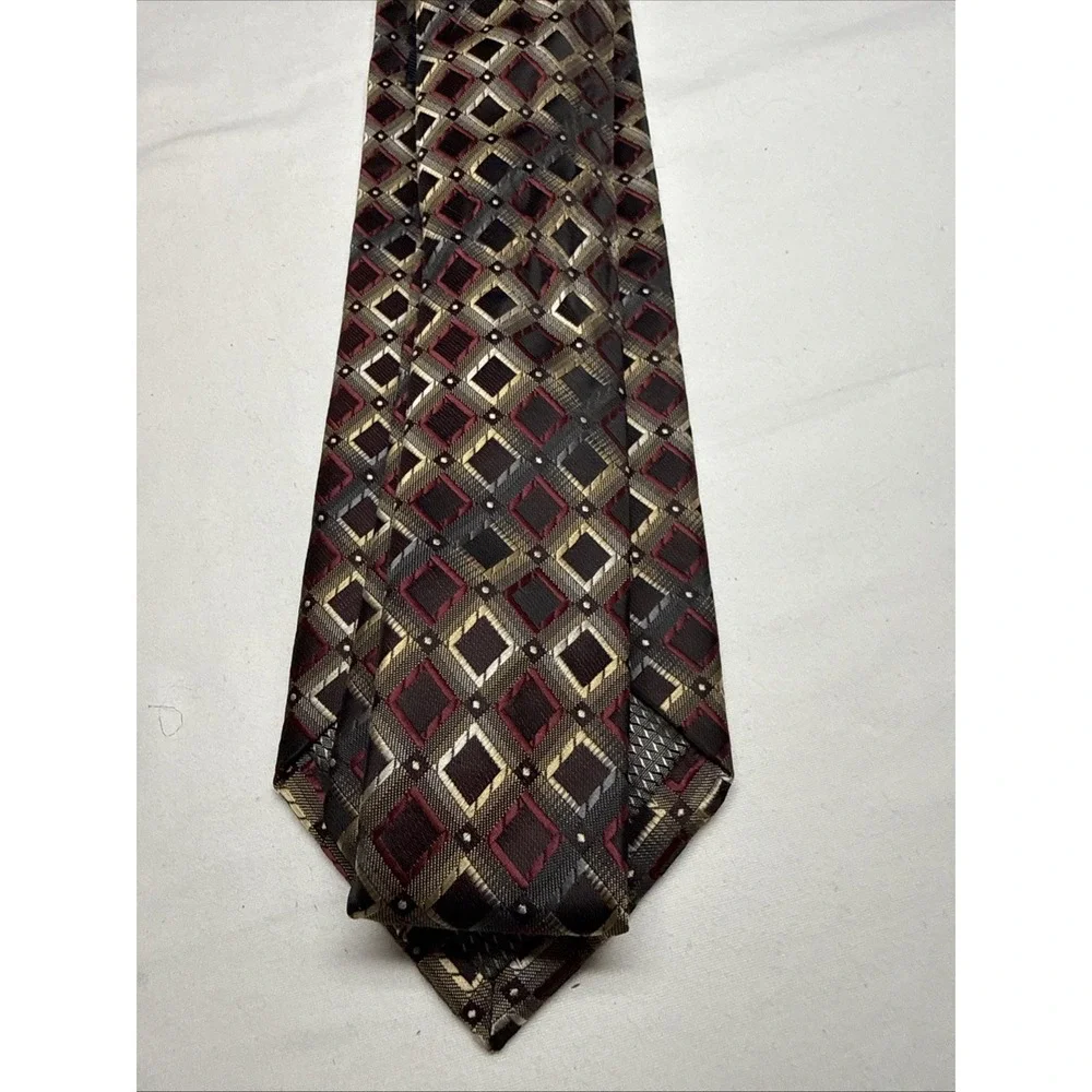 Croft & Barrow Earth Tones/Burgundy Woven Abstract Geometric Wide Poly Tie 58